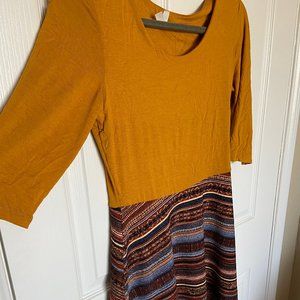 3/4 Sleeve Marigold Patterned Dress